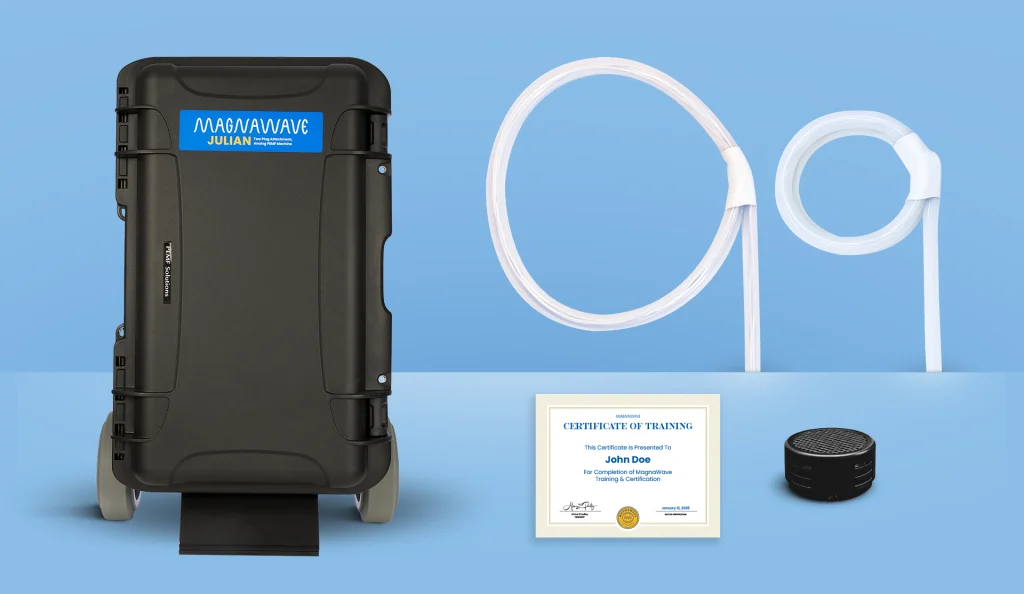 MagnaWavePEMF products Julian, Large Loop, and Butterfly Loop with a training certificate for MagnaWavePEMF certified practitioners, all part of a bundle